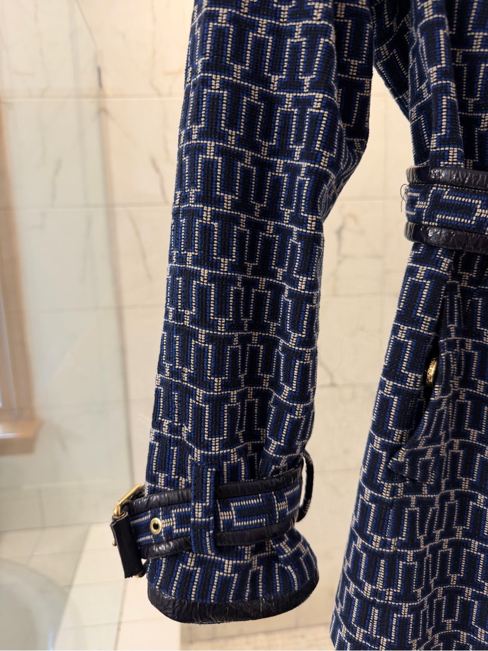 Tory Burch Navy T Patterned Belted Trench Coat - Picture 2 of 7
